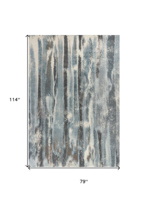 Homeroots 7' X 10' Teal Blue Machine Woven Abstract Stripes Indoor Area Rug  Polypropylene 353065