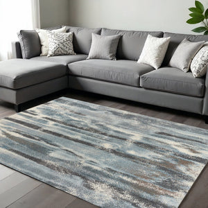 HomeRoots 7' Teal Blue & White Abstract Distressed Area Rug - Modern Style, Durable, Stain-Resistant & Easy Care 7' X 10' 353065
