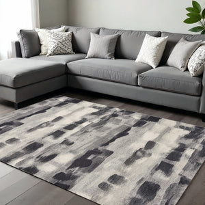 HomeRoots 8' Abstract Area Rug in Gray, Black & Ivory - Modern Design for Sophisticated Home Décor and Comfort 6' X 9' 353066