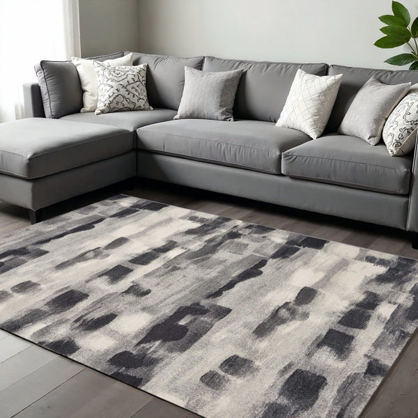 HomeRoots 8' Abstract Area Rug in Gray, Black & Ivory - Modern Design for Sophisticated Home Décor and Comfort 6' X 9' 353066