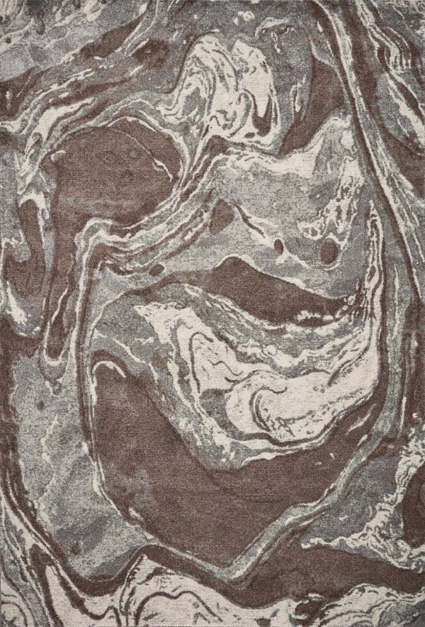 HomeRoots 7' Modern Brown and Ivory Abstract Area Rug - Stylish, Durable Design for Living Spaces and More 7' X 10' 353067