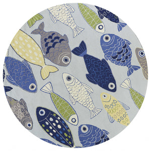 Homeroots 7' Round Light Blue School Of Fish Indoor Area Rug  Polyester 353069