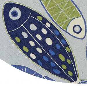 Homeroots 7' Round Light Blue School Of Fish Indoor Area Rug  Polyester 353069