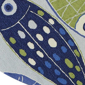 Homeroots 7' Round Light Blue School Of Fish Indoor Area Rug  Polyester 353069