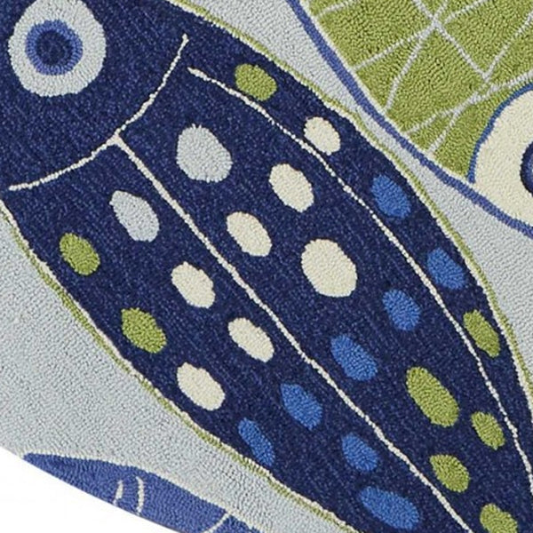 Homeroots 7' Round Light Blue School Of Fish Indoor Area Rug  Polyester 353069