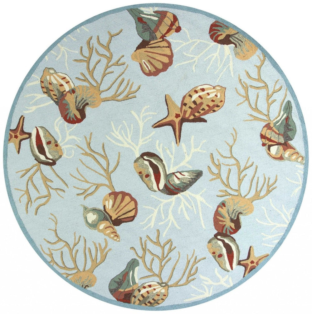 HomeRoots 7' Coastal Seashell and Coral Hand-Hooked Area Rug – Soft, Durable, and Stain-Resistant Home Accent 7' Round 353071
