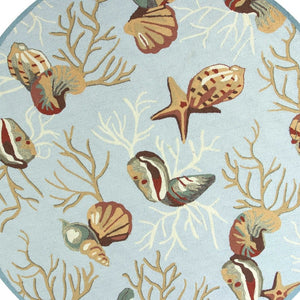 HomeRoots 7' Coastal Seashell and Coral Hand-Hooked Area Rug – Soft, Durable, and Stain-Resistant Home Accent 7' Round 353071