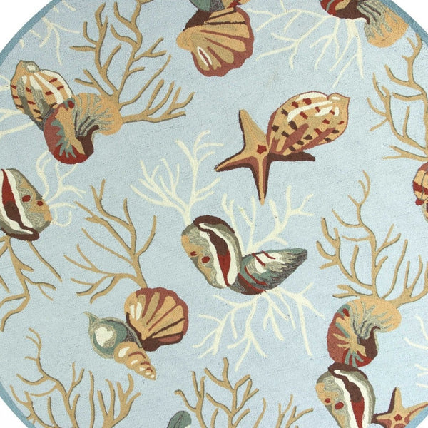 HomeRoots 7' Coastal Seashell and Coral Hand-Hooked Area Rug – Soft, Durable, and Stain-Resistant Home Accent 7' Round 353071