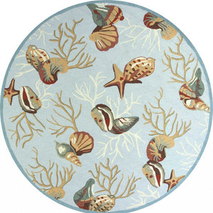HomeRoots 7' Coastal Seashell and Coral Hand-Hooked Area Rug – Soft, Durable, and Stain-Resistant Home Accent 7' Round 353071