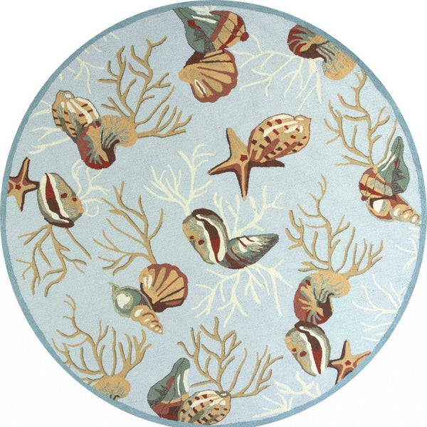 HomeRoots 7' Coastal Seashell and Coral Hand-Hooked Area Rug – Soft, Durable, and Stain-Resistant Home Accent 7' Round 353071