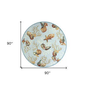 Homeroots 7' Round Blue Shells And Corals Indoor Area Rug  Polyester 353071