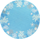 Homeroots 8' Sea Blue Hand Hooked Bordered Coral Reef Round Indoor Area Rug  Polyester 353072