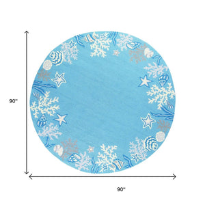 HomeRoots 5' Hand-Tufted Area Rug Featuring Coastal Blue-Gray Fish and Coral Motif for Modern Interiors 8' Round 353072