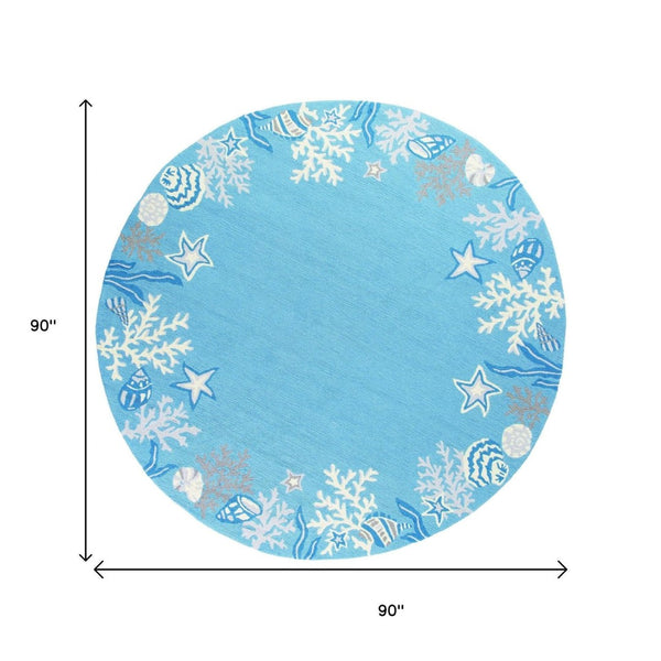HomeRoots 5' Hand-Tufted Area Rug Featuring Coastal Blue-Gray Fish and Coral Motif for Modern Interiors 8' Round 353072