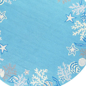 HomeRoots 5' Hand-Tufted Area Rug Featuring Coastal Blue-Gray Fish and Coral Motif for Modern Interiors 8' Round 353072