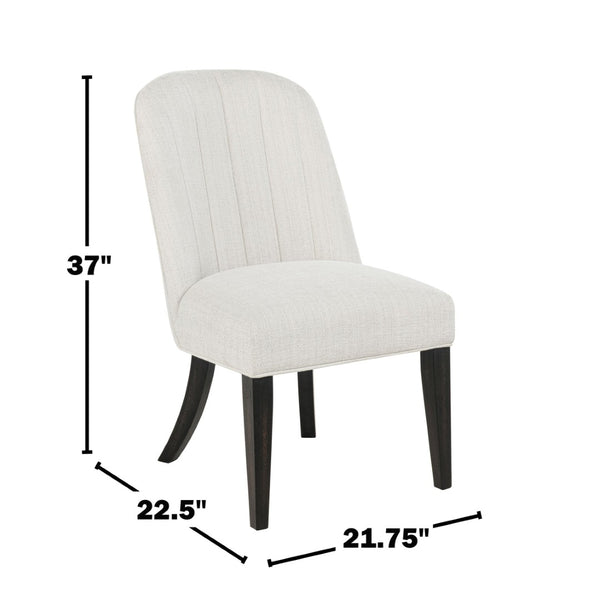 English Elm Set of 2 Channel Tufted High Back Dining Chairs Cream Fabric with Flared Black Legs B016P445379