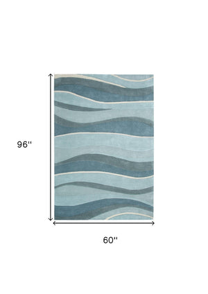 HomeRoots 3'' Hand-Tufted Wool Area Rug in Blue Gray & Ivory - Modern Abstract Design for Any Space 5' X 8' 353099