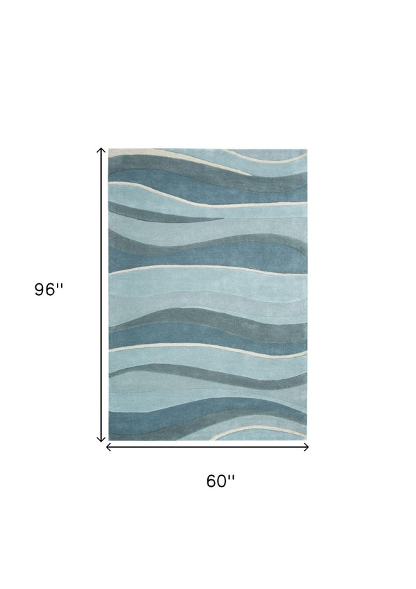 HomeRoots 3'' Hand-Tufted Wool Area Rug in Blue Gray & Ivory - Modern Abstract Design for Any Space 5' X 8' 353099