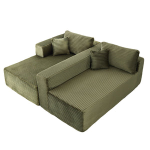 English Elm Compression Sectional Couch – Cozy Green Corduroy L-Shaped Sofa With Chaise For Small Spaces & Lounging W3723S00003