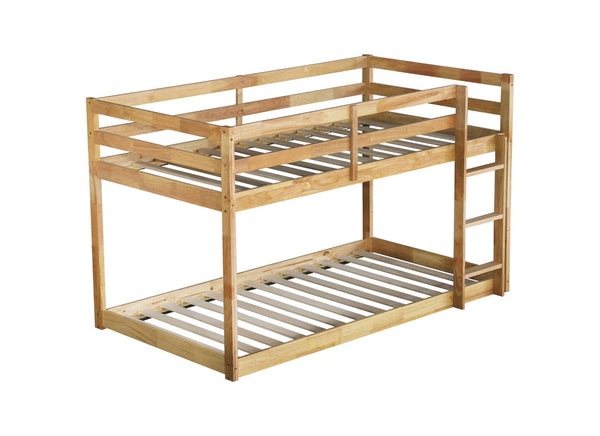 English Elm Solid Wooden Twin Over Twin Floor Bunk Bed With Ladder – Durable Rubberwood, Stylish & Safe Design W504P191652-GIGA