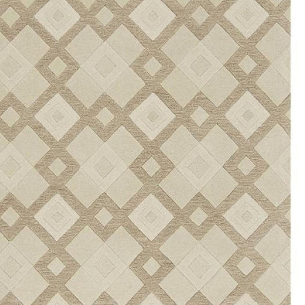 HomeRoots 3'' Ivory and Brown Geometric Wool Area Rug – Handcrafted Plush Comfort for Modern Home Décor 5' X 8' 353100