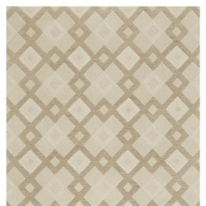 HomeRoots 3'' Ivory and Brown Geometric Wool Area Rug – Handcrafted Plush Comfort for Modern Home Décor 5' X 8' 353100