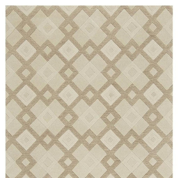 HomeRoots 3'' Ivory and Brown Geometric Wool Area Rug – Handcrafted Plush Comfort for Modern Home Décor 5' X 8' 353100
