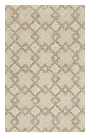 HomeRoots 3'' Ivory and Brown Geometric Wool Area Rug – Handcrafted Plush Comfort for Modern Home Décor 5' X 8' 353100