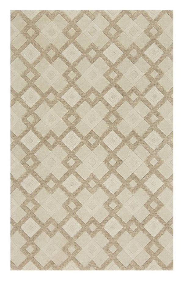 HomeRoots 3'' Ivory and Brown Geometric Wool Area Rug – Handcrafted Plush Comfort for Modern Home Décor 5' X 8' 353100