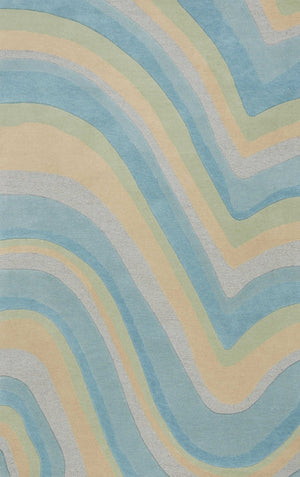 HomeRoots 3' Abstract Hand-Tufted Wool Area Rug in Blue, Beige, and Green - Cozy Modern Decor for Small Spaces 5' X 8' 353101
