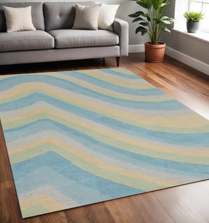 HomeRoots 3' Abstract Hand-Tufted Wool Area Rug in Blue, Beige, and Green - Cozy Modern Decor for Small Spaces 5' X 8' 353101