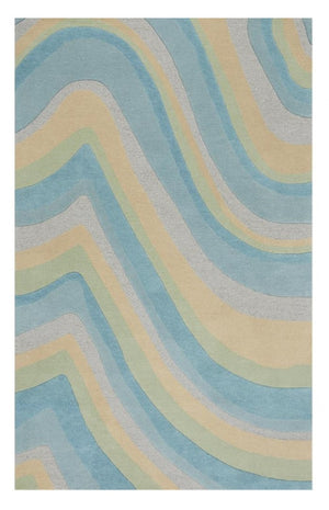 HomeRoots 3' Abstract Hand-Tufted Wool Area Rug in Blue, Beige, and Green - Cozy Modern Decor for Small Spaces 5' X 8' 353101