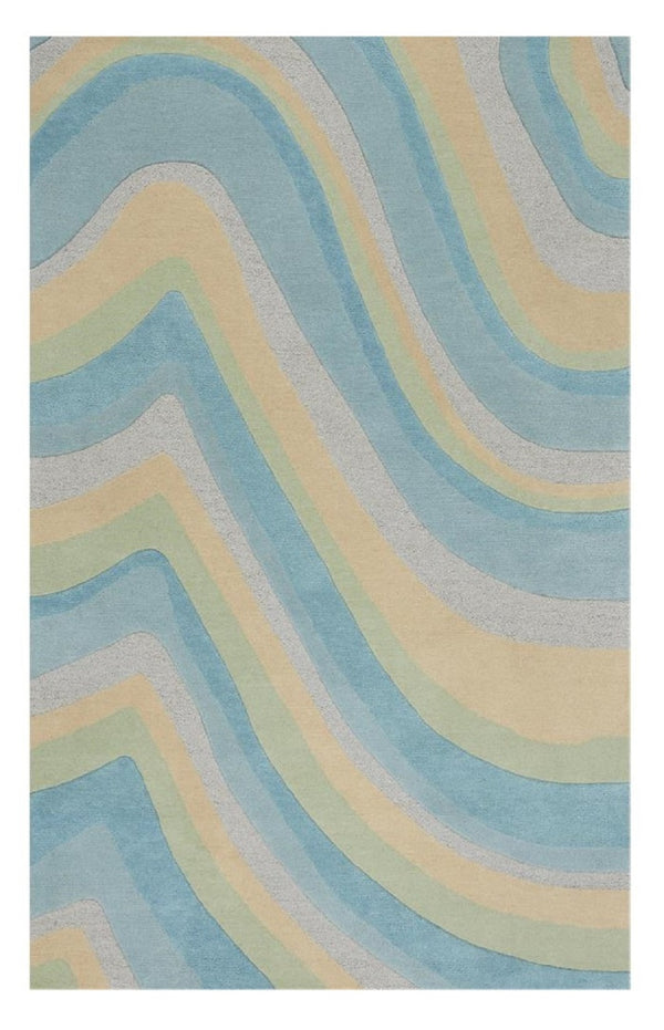HomeRoots 3' Abstract Hand-Tufted Wool Area Rug in Blue, Beige, and Green - Cozy Modern Decor for Small Spaces 5' X 8' 353101