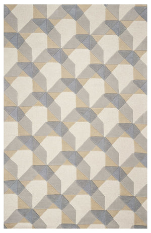 HomeRoots 3'' Ivory Gray and Cream Wool Geometric Area Rug - Soft, Modern Elegance for Any Space 5' X 8' 353102