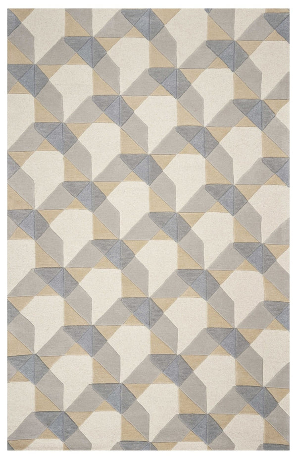 HomeRoots 3'' Ivory Gray and Cream Wool Geometric Area Rug - Soft, Modern Elegance for Any Space 5' X 8' 353102