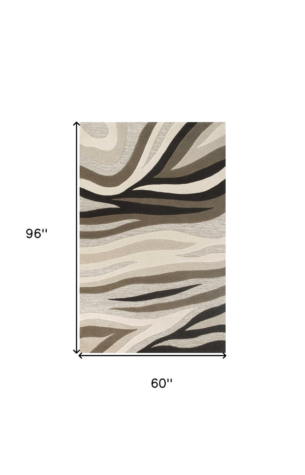 HomeRoots 5' Hand-Tufted Wool Area Rug in Abstract Beige, Ivory, and Black – Modern Comfort for Your Home 5" x 8" 353105