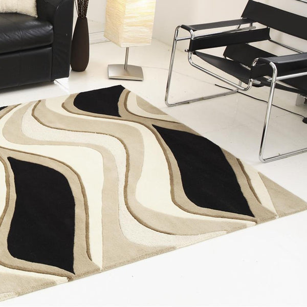 HomeRoots 5' Hand-Tufted Wool Area Rug in Abstract Beige, Ivory, and Black – Modern Comfort for Your Home 5" x 8" 353105