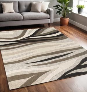 HomeRoots 5' Hand-Tufted Wool Area Rug in Abstract Beige, Ivory, and Black – Modern Comfort for Your Home 5" x 8" 353105