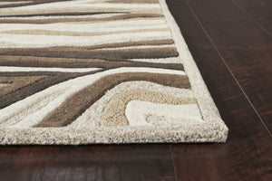 Homeroots 5' X 8' Natural Beige Hand Tufted Abstract Waves Indoor Area Rug  Wool 353107