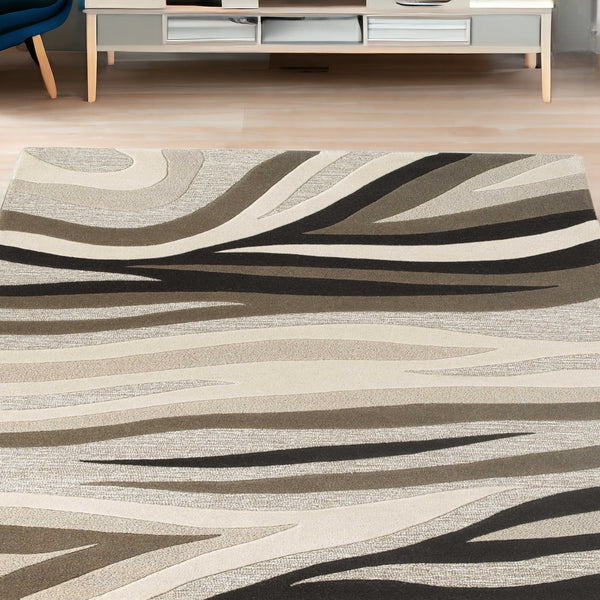 Homeroots 5' X 8' Natural Beige Hand Tufted Abstract Waves Indoor Area Rug  Wool 353107