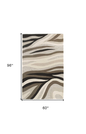 Homeroots 5' X 8' Natural Beige Hand Tufted Abstract Waves Indoor Area Rug  Wool 353107