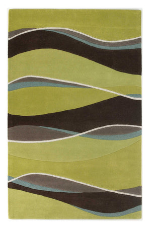 HomeRoots 8' Vibrant Lime Green, Brown, and Blue Hand-Tufted Wool Runner Rug for Stylish Hallway Decor 5' X 8' 353108