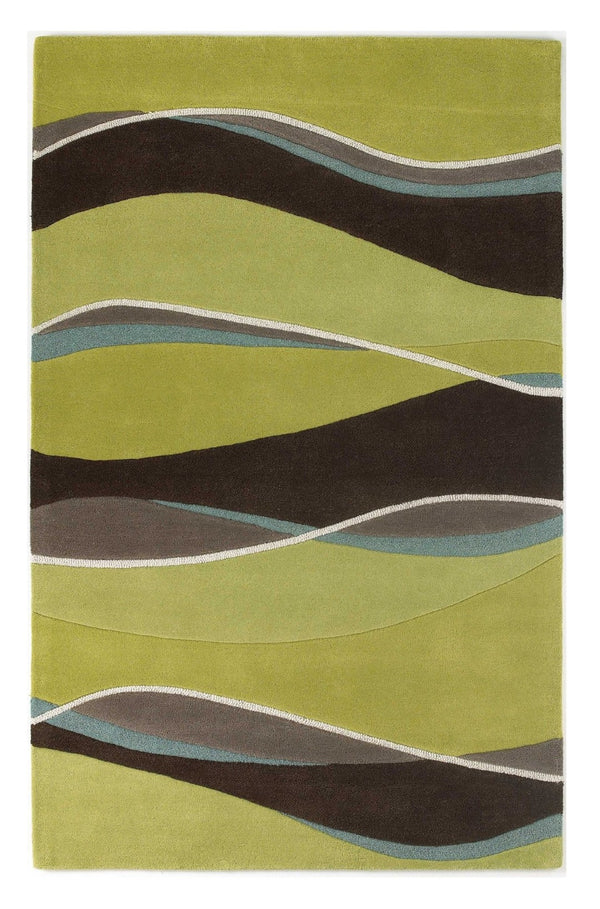 HomeRoots 8' Vibrant Lime Green, Brown, and Blue Hand-Tufted Wool Runner Rug for Stylish Hallway Decor 5' X 8' 353108