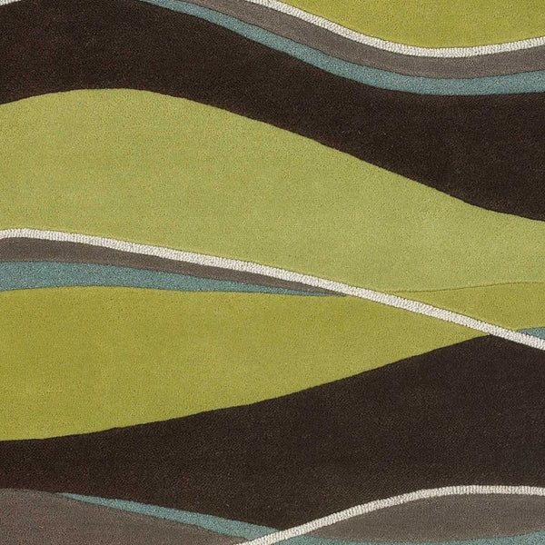 HomeRoots 8' Vibrant Lime Green, Brown, and Blue Hand-Tufted Wool Runner Rug for Stylish Hallway Decor 5' X 8' 353108
