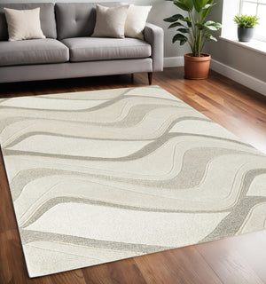 HomeRoots 7' Ivory and Gray Abstract Wool Runner Rug - Hand-Tufted, Soft Texture, Perfect for Hallways & Entryways 5' X 8' 353109