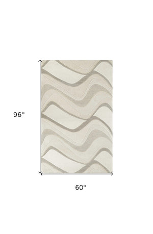 HomeRoots 7' Ivory and Gray Abstract Wool Runner Rug - Hand-Tufted, Soft Texture, Perfect for Hallways & Entryways 5' X 8' 353109