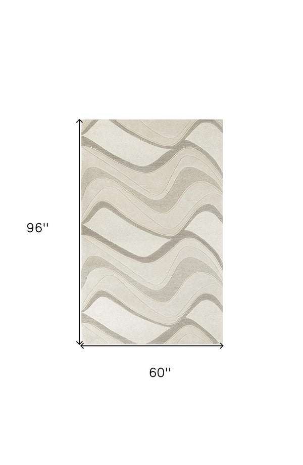 HomeRoots 7' Ivory and Gray Abstract Wool Runner Rug - Hand-Tufted, Soft Texture, Perfect for Hallways & Entryways 5' X 8' 353109