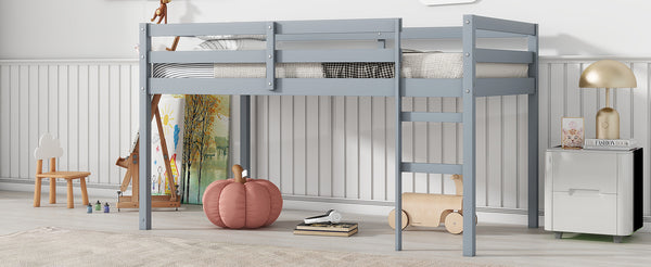 English Elm Solid Twin Loft Bed with Ladder and Reinforced Slats for Storage-Friendly, Space-Saving Bedrooms Grey W504P190928