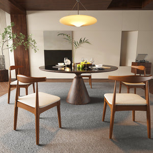 English Elm Mid Century Dining Chairs Set Of 2 - Walnut Frame With Light Grey Upholstery For Stylish Comfort W2812P209776