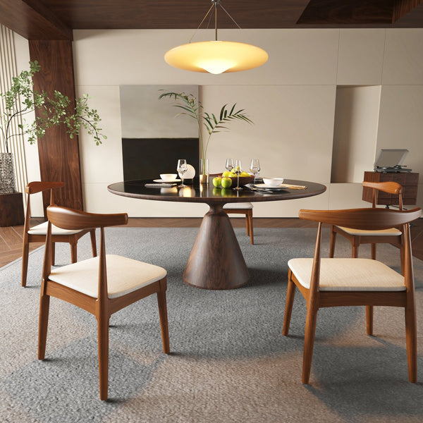 English Elm Mid Century Dining Chairs Set Of 2 - Walnut Frame With Light Grey Upholstery For Stylish Comfort W2812P209776